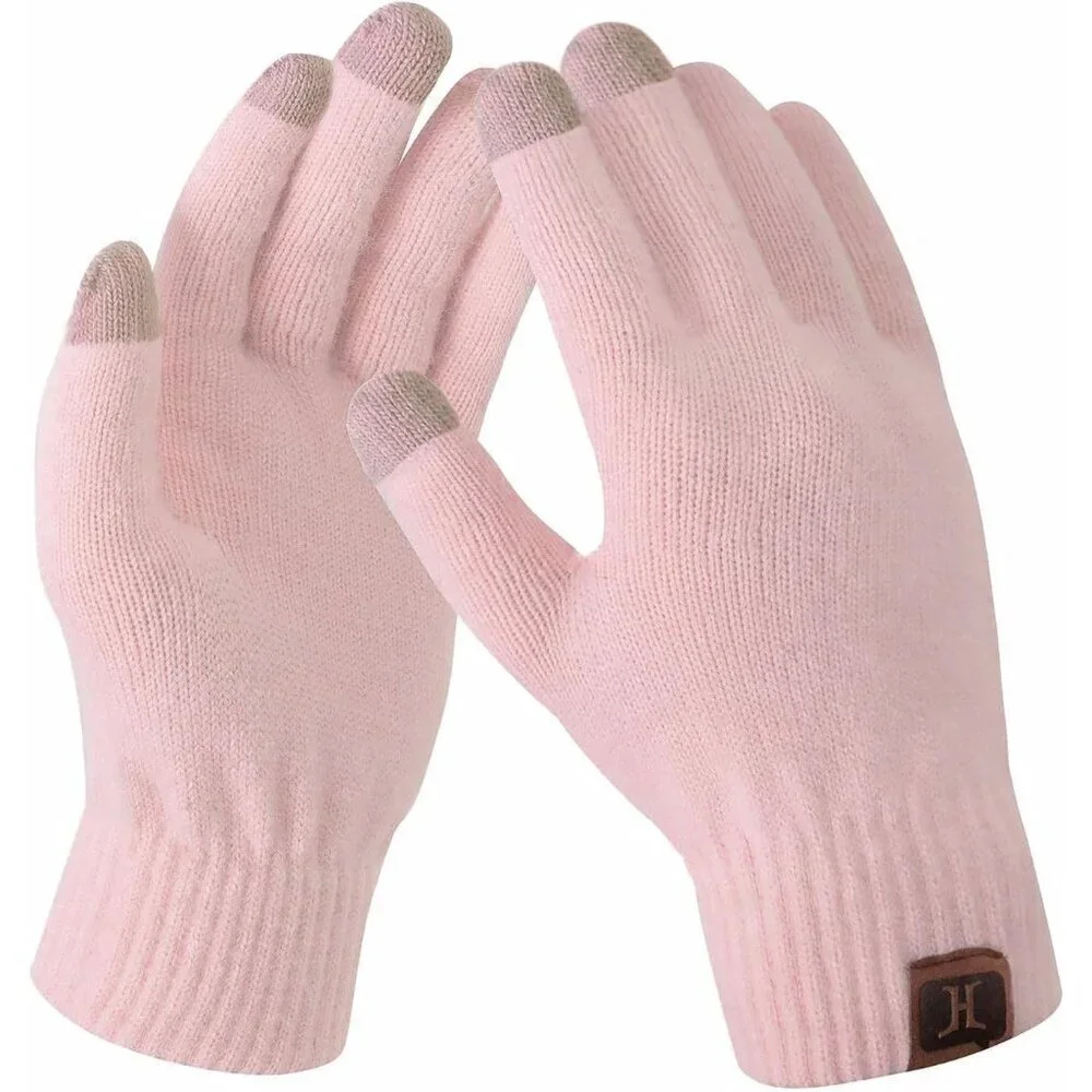 Women's Pink Winter Touchscreen Wool Magic Warm Knit Fleece Lined Gloves